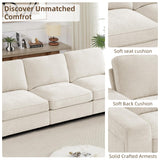 PARKOL 128" Modular Sofa Couch with Large Seats Storage, Chenille Sofa, Modern Comfy 4-Seater Couch for Living Room, Office, Apart, Wide Armrest, Side Pockets, USB Port, Removable Cover PARKOL