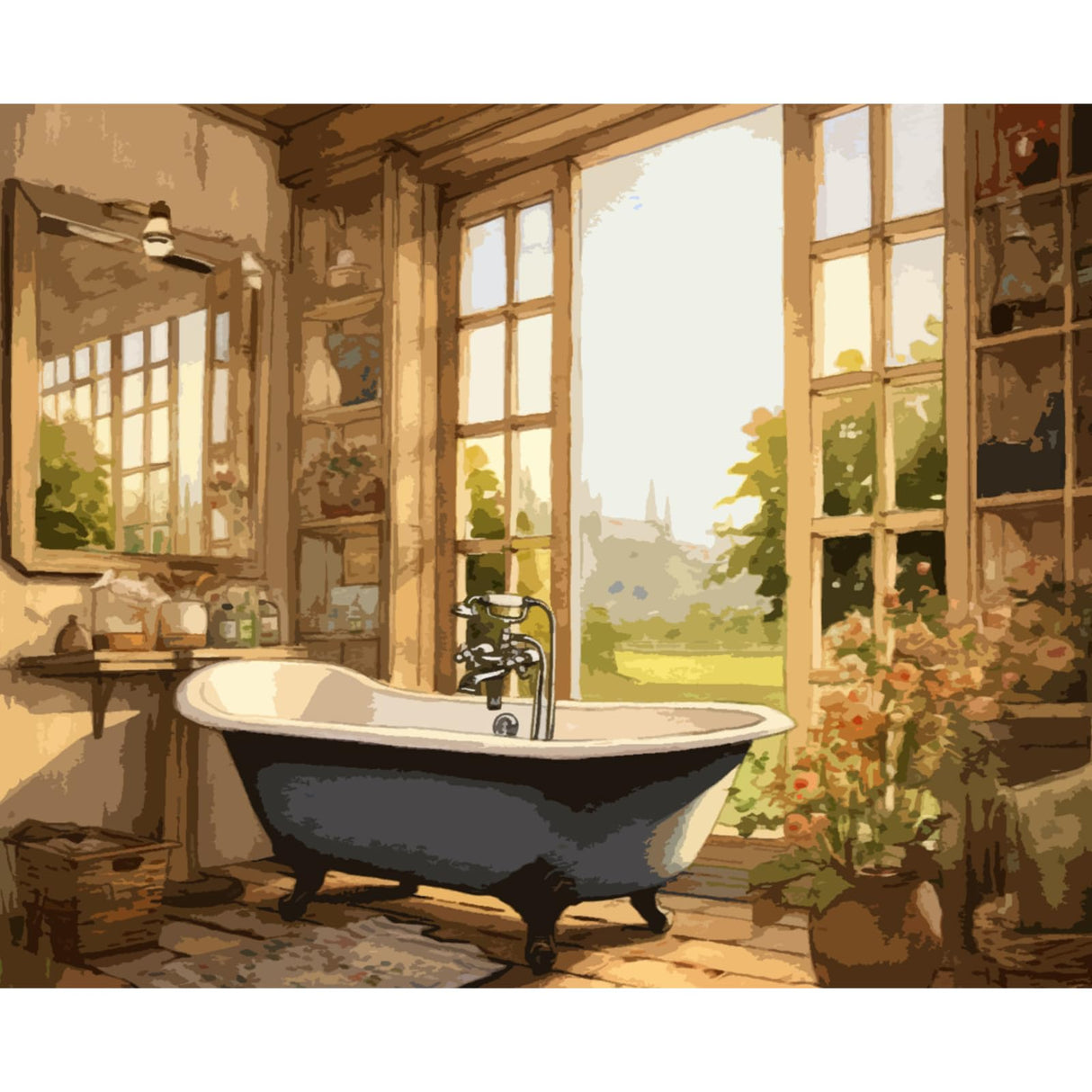Tucocoo Bathroom Scenery Paint by Numbers Kits 16x20 inch Canvas DIY Digital Oil Painting for Adults with Brushes and Acrylic Pigment - Bathtub Rustic Style for Home Decor Gifts (Without Frame) Tucocoo