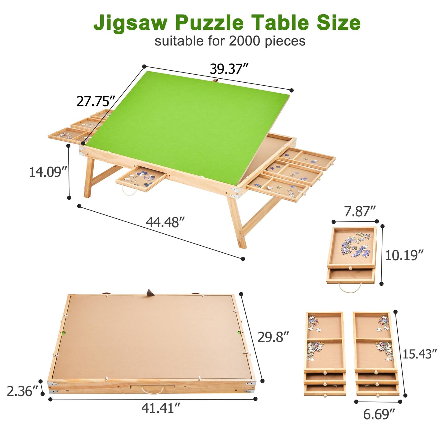 2000-piece Large Wooden Puzzle Table with Foldable Legs & 8 Sorting Drawers & Hard Cover,4-Level Adjustable Tilting Jigsaw Puzzle Board with Non-Slip Felt Surface,30''x41'' - WoodArtSupply