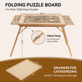 TEAKMAMA 27.6" H Tall Puzzle Board with 4 Drawers, 1500 Piece Puzzle Table with Legs Folding Puzzle Board with Cover, 34.1" W x 26.2" D Large Wood Jigsaw Puzzle Board for Adults, Nature TEAKMAMA