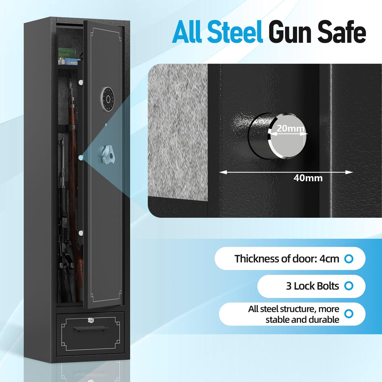 SAPITAL 6 Gun Safe,Gun Safe for Rifles and Pistols,Gun Cabinet for Rifles and Shotguns with Drawer,Electronic Rifle Safe,Gun Safes & Cabinets with LED Light, Removable Shelf and Gun Rack (6-gun safe) SAPITAL