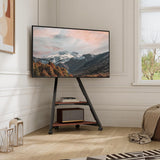 FITUEYES Design Corner TV Stand for 32 43 50 55 65 Inch TVs, Small Spaces Floor TV Stand Rolling TV Cart for LCD/LED Flat Curved Screens, Modern Living Room Television Stands, Eiffel Series, Walnut FITUEYES