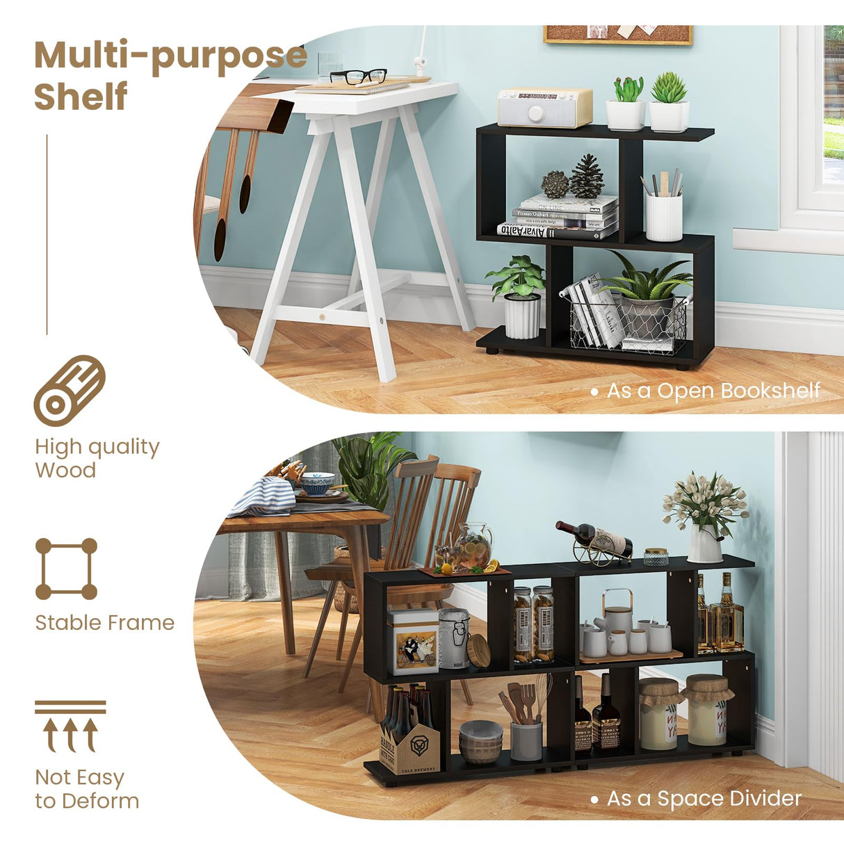 Tangkula Geometric 2-Tier Bookshelf - Stylish Open Storage Shelf for Home and Office Tangkula