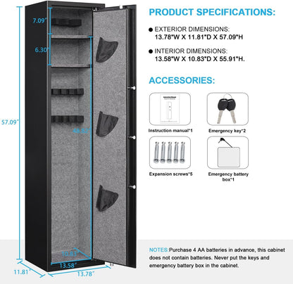 Omethey 57.09'' Fireproof Gun Safe, Quick Access 5 Rifle Gun Safe, Gun Safe for Home Rifle and Pistols with LCD Screen Keypad and Silent Mode, for Rifles, Shotguns, Pistols