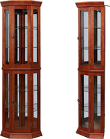 Yone jx je Corner Curio Cabinet with Lights,Bar Storage Cabinet, Adjustable Tempered Glass Shelves, Mirrored Back, Display Cabinet,Walnut (E26 Light Bulb not Included) Yone jx je