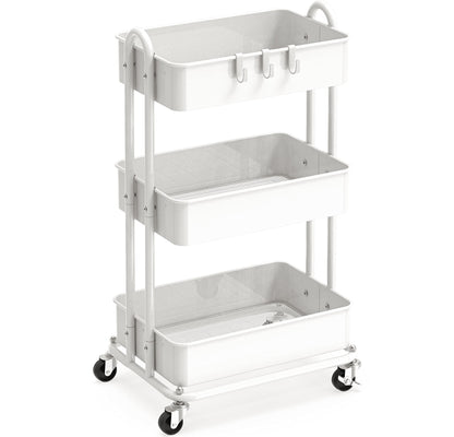 Simple Houseware Heavy Duty 3-Tier Metal Utility Rolling Cart, White - WoodArtSupply