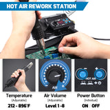 WEP 882D Soldering Iron Station 2-IN-1 SMD Hot Air Rework Station with 2 Spools of Solder Wire, 5 Soldering Tips, 3 Hot Air Nozzles, Brass Wool Tip Cleaner, Tweezers, Desoldering pump WEP