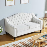 LEVNARY Chesterfield Loveseat Velvet, Upholstered Sofa with Button-Tufted Back, Mid-Century Modern Sofa with Solid Wood Legs, 2 Seater Couches for Living Room (White) LEVNARY