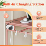 WLIVE Dresser for Bedroom with Clothes Rack, 3 Drawer Dresser with LED Lights & Charging Station, Fabric Dressers & Chest of Drawers, Storage Organizer with Open Shelves for Closet, Living Room, Pink WLIVE