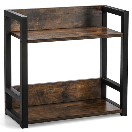 Youeon 2 Tier Large Wood Countertop Shelf Organizer, 15.7x7x15 in Rustic Kitchen Counter Shelf, Spice Rack Organizer, Coffee Organizer Station for Youeon