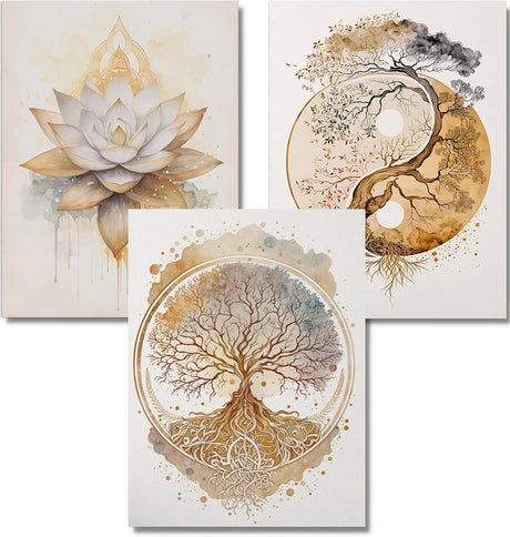 ARPADAMO 3 Pack Diamond Kits for Adults,5D Tree of Life Diamond Painting DIY Modern Gold Lotus Diamond Painting Art Kit for Adult,Round Full Drill Diamonds, Diamond Art Kit for Home Decor-12x16inch ARPADAMO