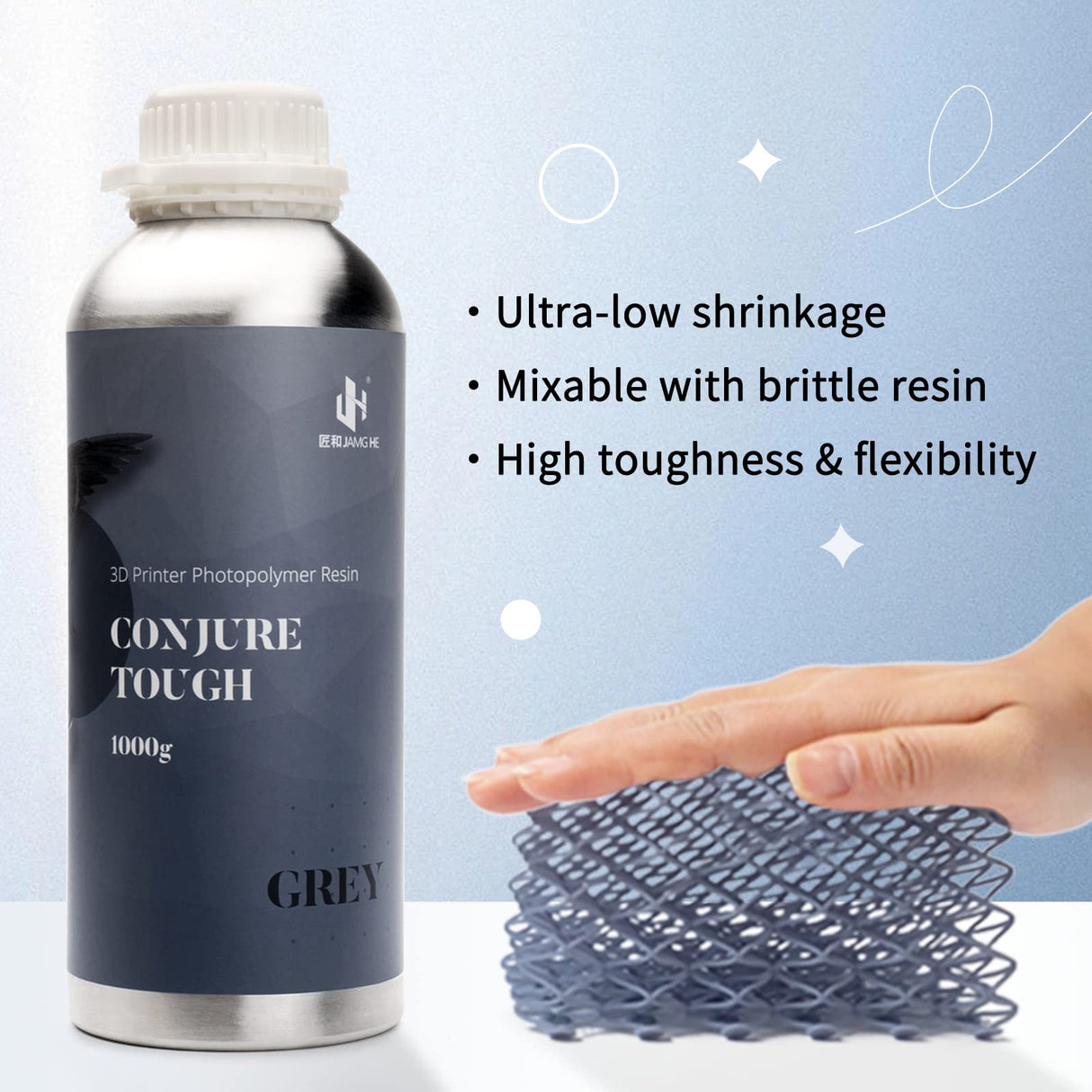 Chitu Systems Conjure Tough Resin 3D Printer Resin Non-Brittle and Durable,Highly Toughness Low Shrinkage 405nm UV-Curing Resin Standard Photopolymer Resin for DLP/LCD/mSLA 3D Printer (Black, 1000g) chitu systems