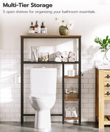 HOOBRO Over The Toilet Storage, 5-Tier Industrial Bathroom Organizer, Bathroom Space Saver with Toilet Paper Holder, Toilet Storage Rack, Small Spaces, Rustic Brown and Black BF84TS01 HOOBRO