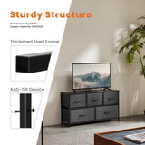 Sweetcrispy Dresser, Dresser for Bedroom Furniture, Storage Drawers, TV Stand Fabric Storage Tower with 5 Drawers, Chest of Drawers with Wooden Top for TV up to 45 inch, for Kids Room, Entryway Sweetcrispy