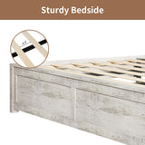 LUXOAK Full Size Farmhouse Wooden Bed Frame, Platform Bed Frame with 49.2" Headboard/No Box Spring Needed/Noisy Free/Easy Assembly/Distressed White LUXOAK