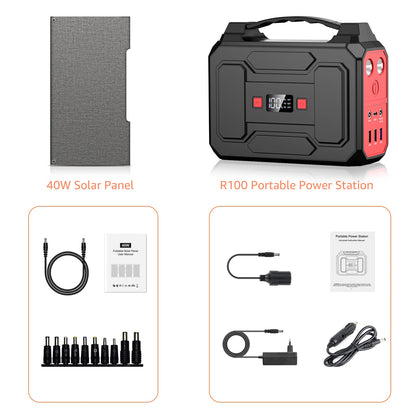 Solar Powered Generator 200W Peak/100W Rated, Portable Solar Generator Power Station with Solar Panels 40W Included, 146Wh Solar Power Bank with AC Outlet 110V for Home Use Camping Outdoor Ad - WoodArtSupply