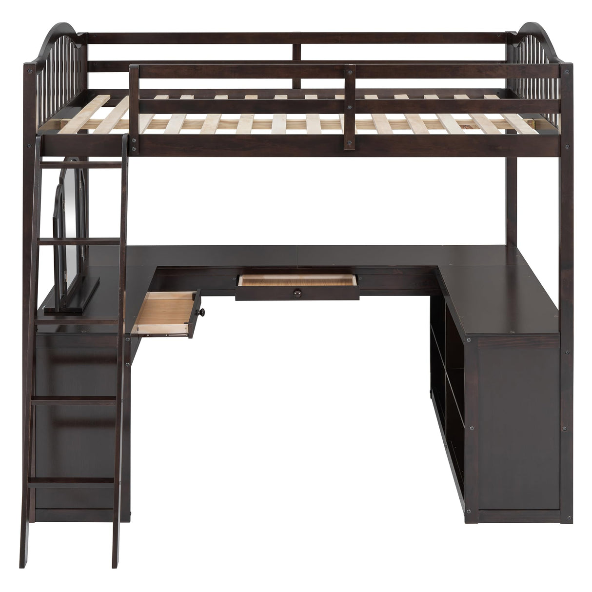 Harper & Bright Designs Full Size Loft Bed with Stairs, Solid Wood Full Loft Bed with 2 Four-Layer Storage Cabinets and Curtain, Full Storage Bed Frame for Kids Teens,White+Blue Harper & Bright Designs