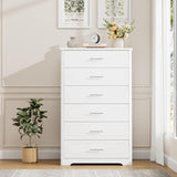 HITHOS Tall Dresser for Bedroom, White Dresser, Modern 6 Drawer Dresser for Closet, 31.5" Wide Wood Chest of Drawers, Vertical Dresser Chest Storage Cabinet for Living Room, Entryway, Hallway, White HITHOS
