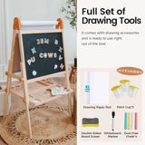 Tiny Land Easel for Kids, Double-Sided Magnetic Easel, Adjustable Wooden Kids Art Easel with Paper Roll, Learning-Toy for 3,4,5,6,7,8 Years Old Boy & Girls Tiny Land