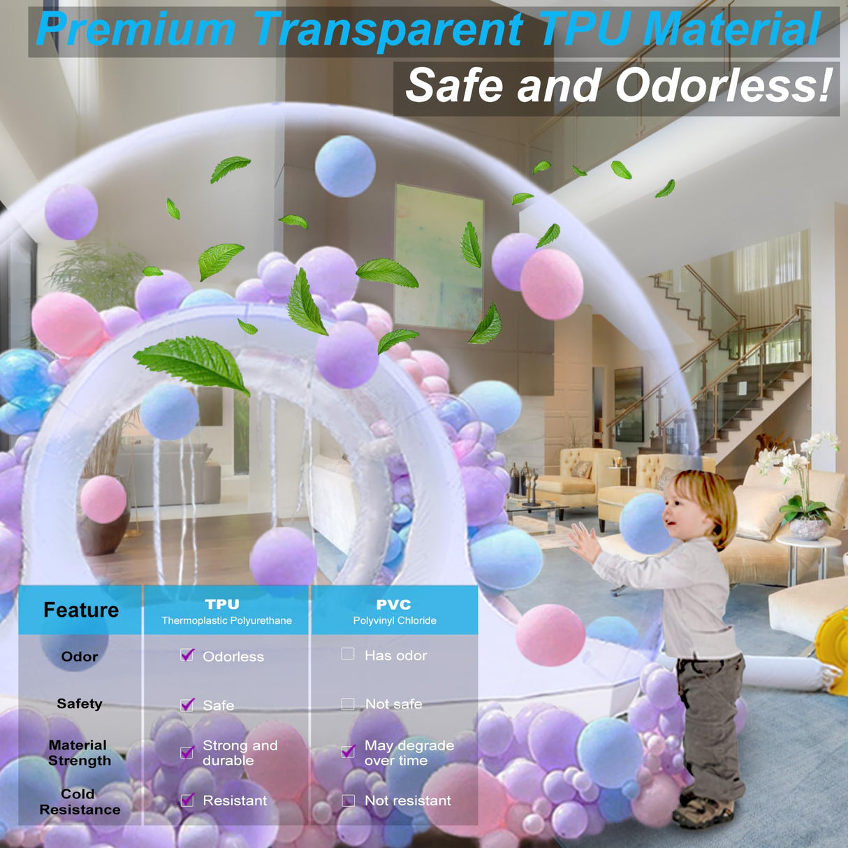 TPU Inflatable Bubble House 10 FT - Upgraded Double Air Duct, Commercial Balloon Bounce House Ball Pit, Bubble Tent Dome Playground Set, with Double Blower for Backyard Birthday Party -Transparent UTOBSPORT