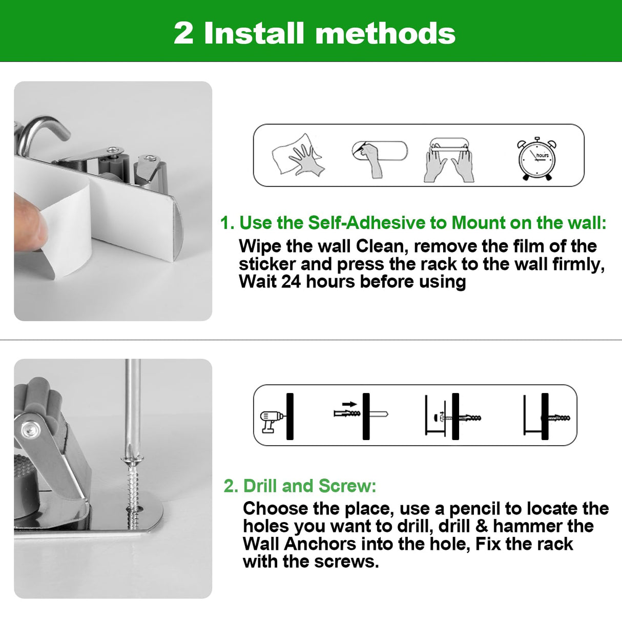 voze 5 Racks and 4 Hooks Mop and Broom Holder Wall Mount, Self Adhesive Heavy Duty Broom Hanger Organizer Storage Tool Racks for Kitchen Garden Laundry Garage voze