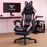 VITESSE Pink Gaming Chair for Girl with Cat Paw Lumbar Cushion and Cat Ears, Ergonomic Computer Chair for Girl with Footrest and Headrest Comfortable Reclining PC Game Chair for Adult,Kid (Black) VITESSE