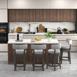 COSTWAY Bar Stool Set of 2, 27-inch 360° Swivel Barstool with Upholstered Back & Seat, Solid Rubber Wood Legs & Footrest, Farmhouse Counter Height Chair for Home, Bar, Cafe, Grey (2, Seat height 27‘’) COSTWAY