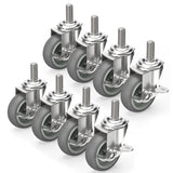 HOLKIE Caster Wheels 3 inch Locking Stem Casters, 3/8" -16 x 1-1/2" (Stem Diameter 3/8", Stem Length 1-1/2") Threaded Stem Casters Swivel Casters Set of 8 Heavy Duty Castors Gray HOLKIE