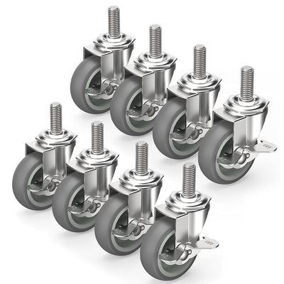 HOLKIE Caster Wheels 3 inch Locking Stem Casters, 3/8" -16 x 1-1/2" (Stem Diameter 3/8", Stem Length 1-1/2") Threaded Stem Casters Swivel Casters Set of 8 Heavy Duty Castors Gray