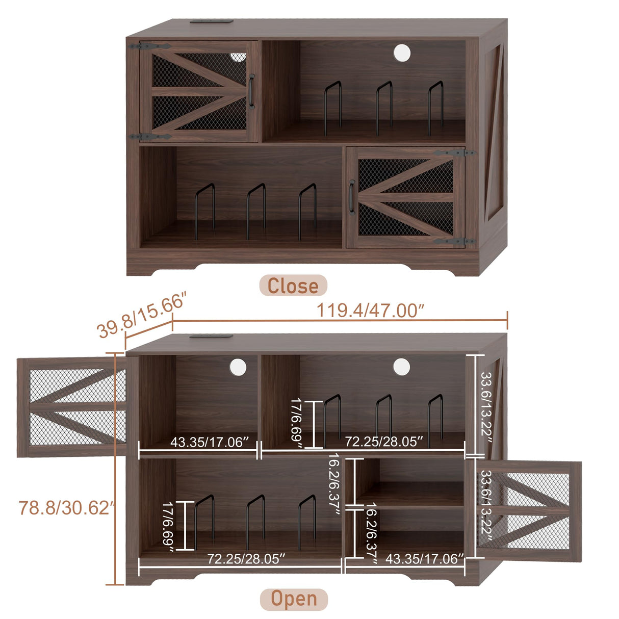 VAXZOFI Large Record Player Stand with Vinyl Storage, 500+ Vinyl Record Storage Cabinet, 47 Inch Record Player Table with Power Outlet, Farmhouse Wooden Turntable Stand for Living Room, Walnut VAXZOFI