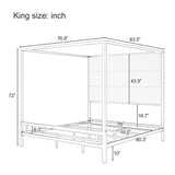 JIJIWANG Modern Black Canopy Bed with Tall Linen Fabric Upholstered Headboard, Metal 4-Poster King Size Canopy Bed Frame, King Bed Canopy, Box Spring Needed (King,Black) JIJIWANG