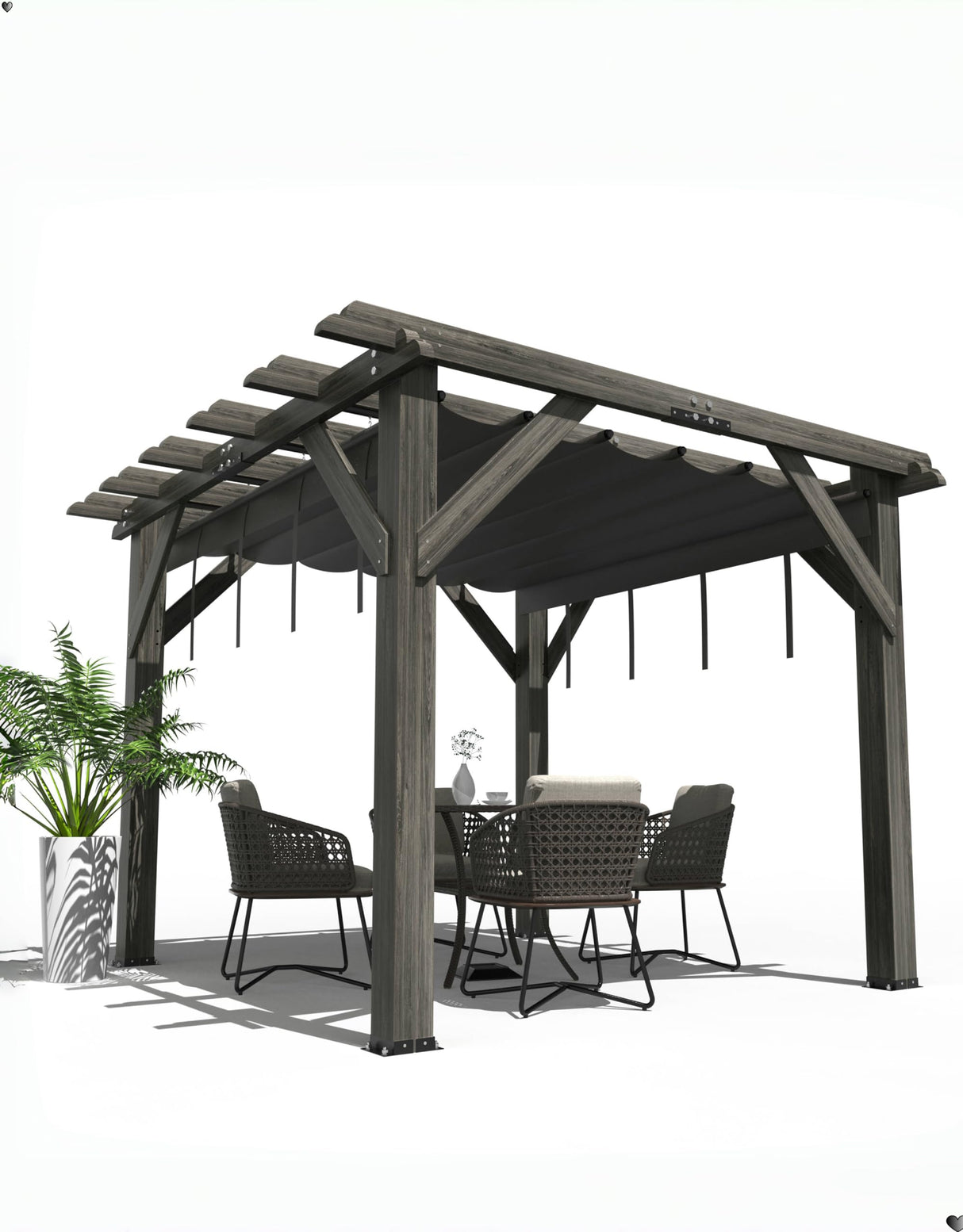 GAOMON 10 X 10 FT Wood Pergola, Solid Structure, Retractable Shade Canopy, Outdoor Wooden Pergola for Patio, Backyard, Deck, Garden GAOMON