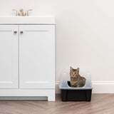 IRIS USA Large Cat Litter Box with Scatter Shield and Scoop, Open Top High Sided Cat Litter Pan, Black IRIS