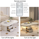 QQXX Cloud-Shaped LED Coffee Table,Irregular Cartoon Indoor Tea Table with 2 Drawers&Acrylic legs,Wood Round Corner Thicken End Table,for Living Room Bedroom(with light, Off white A) QQXX