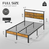 Full Metal Bed Frame with USB Charging Station, Headboard Storage, LED Lights, Noise-Free Design, No Box Spring Needed, Black Liians