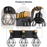 Farmhouse Bathroom Vanity Light Fixtures, 3-Light Wood Bathroom Light Fixtures Over Mirror, Rustic Sconces Wall Lighting with Elegant Metal Lampshade for Living Room, Bedroom, Hallway maesta
