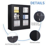 Yizosh Metal Storage Cabinet with Glass Doors - 35.4" Locking Display Cabinet with 2 Adjustable Shelves, 3-Tier Steel Cabinet Locker for Home Office, Living Room, Bedroom (Black) Yizosh