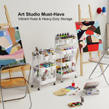 3 Tier Rolling Cart Metal with Wheels, Heavy Duty White Three Tiered Craft Cart Organizer on Wheels, Utility Roller Storage Carts for Art, Baby Nursery, Diaper Caddy, Snack,Book,Nail,Cleaning Supplies Osivaex