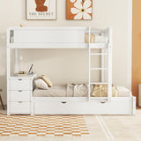 Harper & Bright Designs Full Over Full Bunk Bed Twin Size Trundle, Wood Full Bunk Bed with USB Ports, Storage and Desk, White Harper & Bright Designs