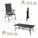 BUPPLEE 9-Piece Outdoor Dining Set with 8 Padded Aluminum Foldable Chairs & Rectangular Table with Umbrella Hole - Patio Furniture for Backyard, Balcony, Poolside BUPPLEE