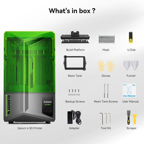 ELEGOO Saturn 4 Resin MSLA 3D Printer, 10" 12K HD Mono LCD, Smart Automatic Leveling, Intelligent Detection with High Temp Protection, Large Printing Size of 218x122x220 mm³ ELEGOO
