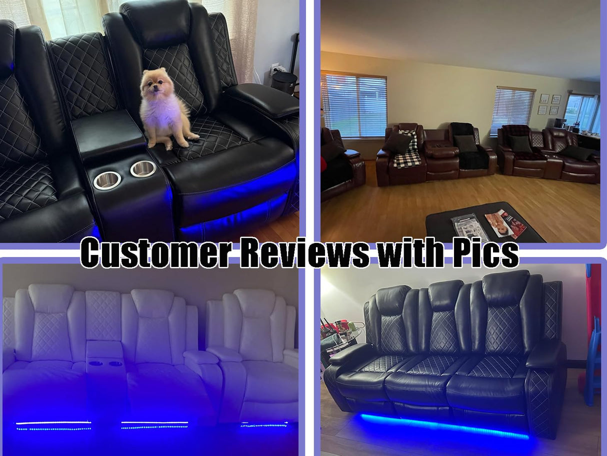 Dekmxas Mordern Breathing Leather Sofa Sets, Living Room Furniture Sets, Power Reclining Sectional Sofa, Loveseat with Cup Holders/Storage Console/LED Light for Living Room Dekmxas