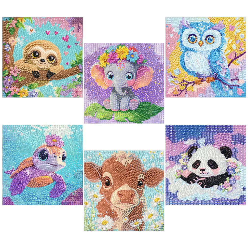 6 Pack 5D Diamond Painting Kits for Kids Beginners,Full Drill Cute Animals Diamond Art Kits,Diamond Art Arts and Crafts for Kids Ages 4-8-12,Home Wall Decor 6x6 Inch VividMeng