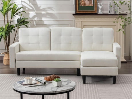 VECELO Convertible Sectional Sofa, Modern Linen Fabric L-Shaped Couch with Reversible Chaise for Living Room/Apartment/Office, White VECELO