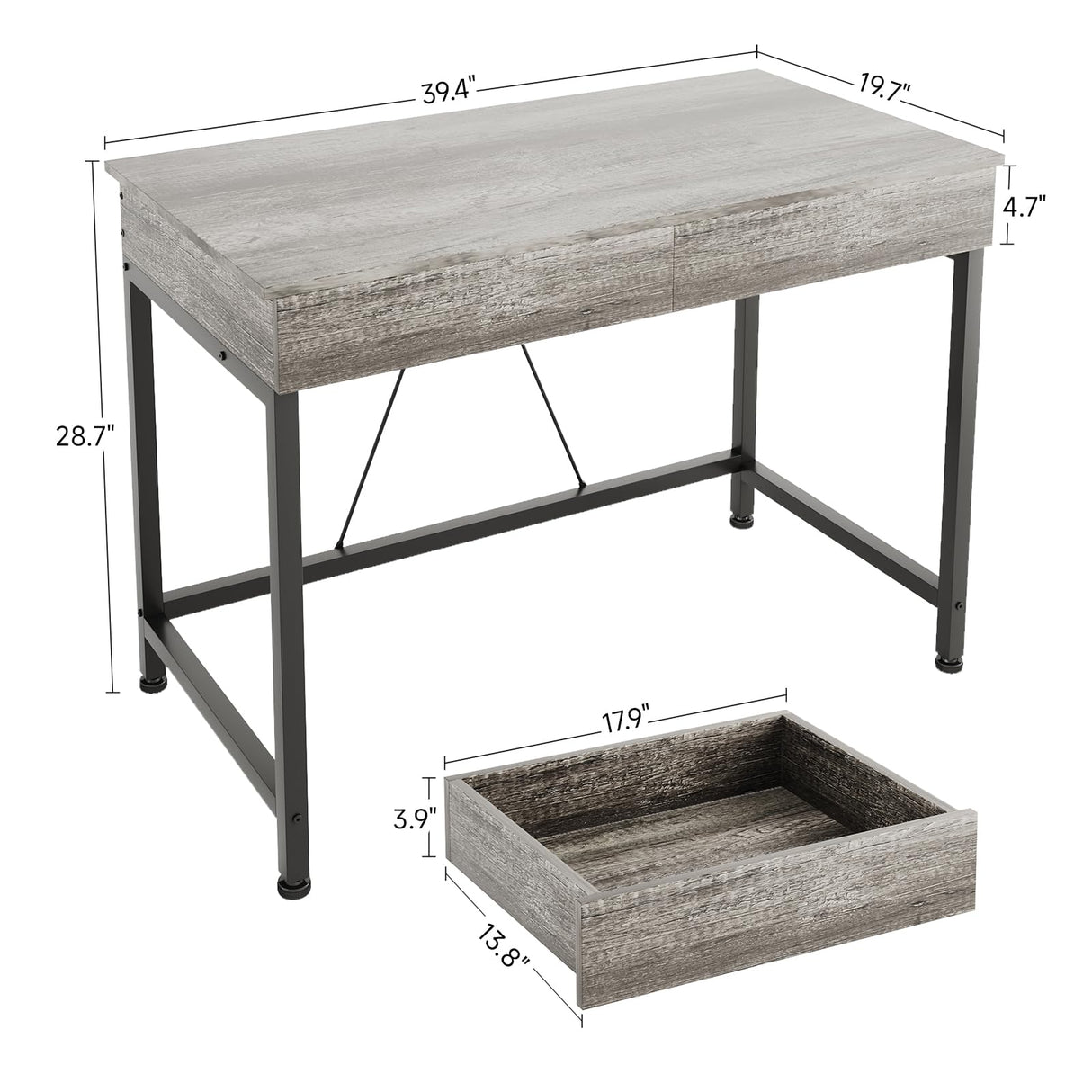 Mexin Small Desk with 2 Wooden Drawers, 40 Inch Home Office Writing Desk, Vanity Desk with Storage, Computer Desk for Bedroom Small Spaces, Desk Table for Office, Kids Study, Makeup, Grey Oak Mexin
