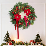 Pinkpuii Pre-Lit Christmas Wreaths for Front Door 24 Inch Christmas Wreath with Lights,Large Winter Wreath with Cardinal Birds,Poinsettia,Green Evergreen Pine Needles Red Berries Holiday Wreath Decor Pinkpuii