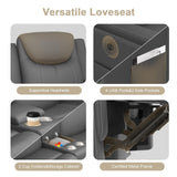 Dresegmt Loveseat Recliner Sofa, Gray PU Leather Double Recliner Loveseat with Console, Cup Holders, Storage & USB Ports, Ergonomics， Manual Reclining Sofa Couch for Living Room, RV Dresegmt