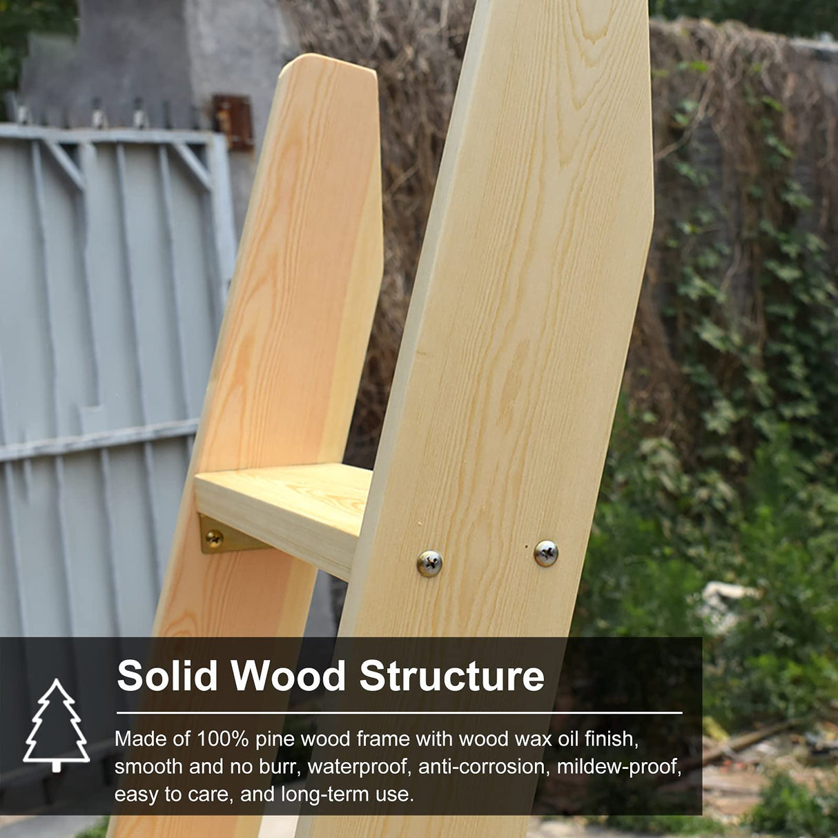 Bunk Bed Ladder 5 Step Wooden Bunk Bed Ladder 150cm (59") - Heavy Duty RV Loft Stair Hanging Ladder with Hook Bracket & Non-Slip Feet, Load 150 Kg / 330lbs HWLL