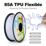 HEllO3D TPU Filament 1.75mm Flexible 3D Printer Filament,85A Soft 3D Printer Filament,TPU Elastomer 3D Filament,Vacuum Packed,Dimensional Accuracy +/- 0.05mm,1Kg Spool (1KG)(White) HELLO3D