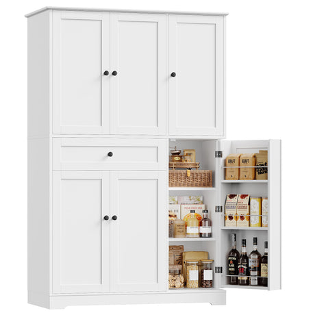 HOSTACK 68" Tall Kitchen Pantry Storage Cabinet, Modern Kitchen Hutch Cabinet with Doors and Shelves, Freestanding Food Pantry with Large Storage Drawer for Dining Room, Living Room, White HOSTACK